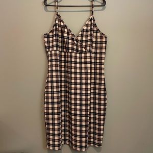 SHEIN Curve Brown Plaid Tank Dress